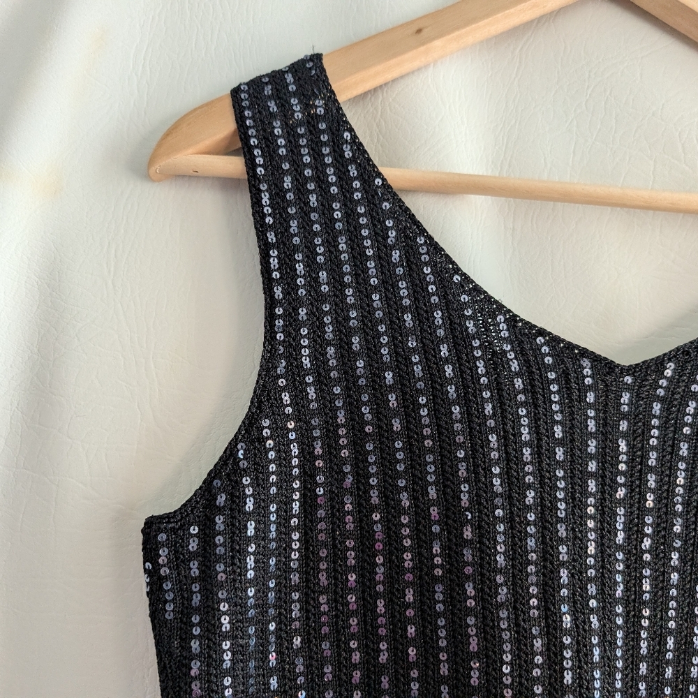 Sigrid Olsen Black Silk Blend Silver Sequin Stripes Sleeveless Knit Pullover Top - Picture 9 of 14